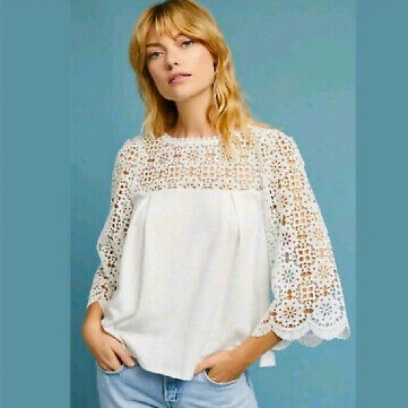 Anthropologie Tops - ANTHROPOLOGIE ERI + ALI Marigold Lace Crochet Top